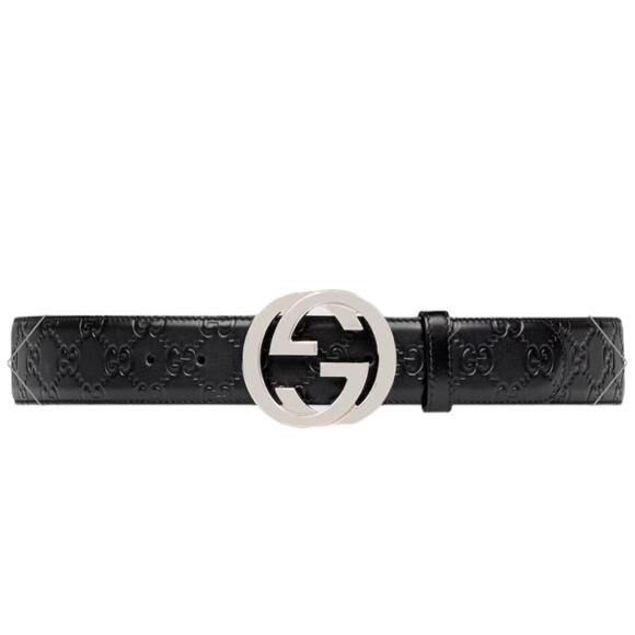 Gucci Interlocking G Buckle Signature Leather Belt GG Logo Black Size 90/36 - Picture 1 of 12